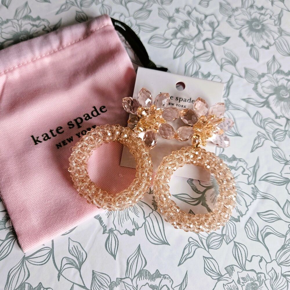NWT Kate Spade Beaded Flower Hoop Earrings